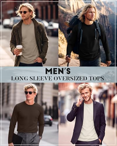 Image of August Alley 4 Pack Men's Big and Tall Cotton Shirts L-7XL, Long Sleeve Oversized Tops Loose Casual Large T-Shirts Basic Tee