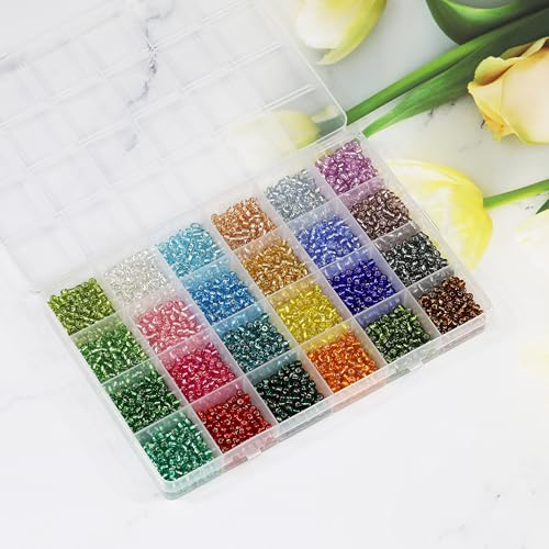 Bala&Fillic Seed Beads 6/0 Rocailles Perlen transparent Silber gefüttert 3840 Stück 24 Farben 4mm Glasperlen zum Auffädeln für Schmuckherstellung (160 Stück/Farbe, 24 Farben)