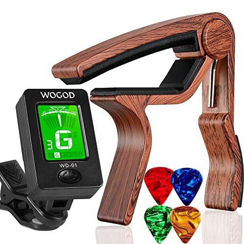 Guitar Tuner and Guitar Capo, Clip-On Tuner with Rosewood Color Capo for Acoustic Electric Guitar...