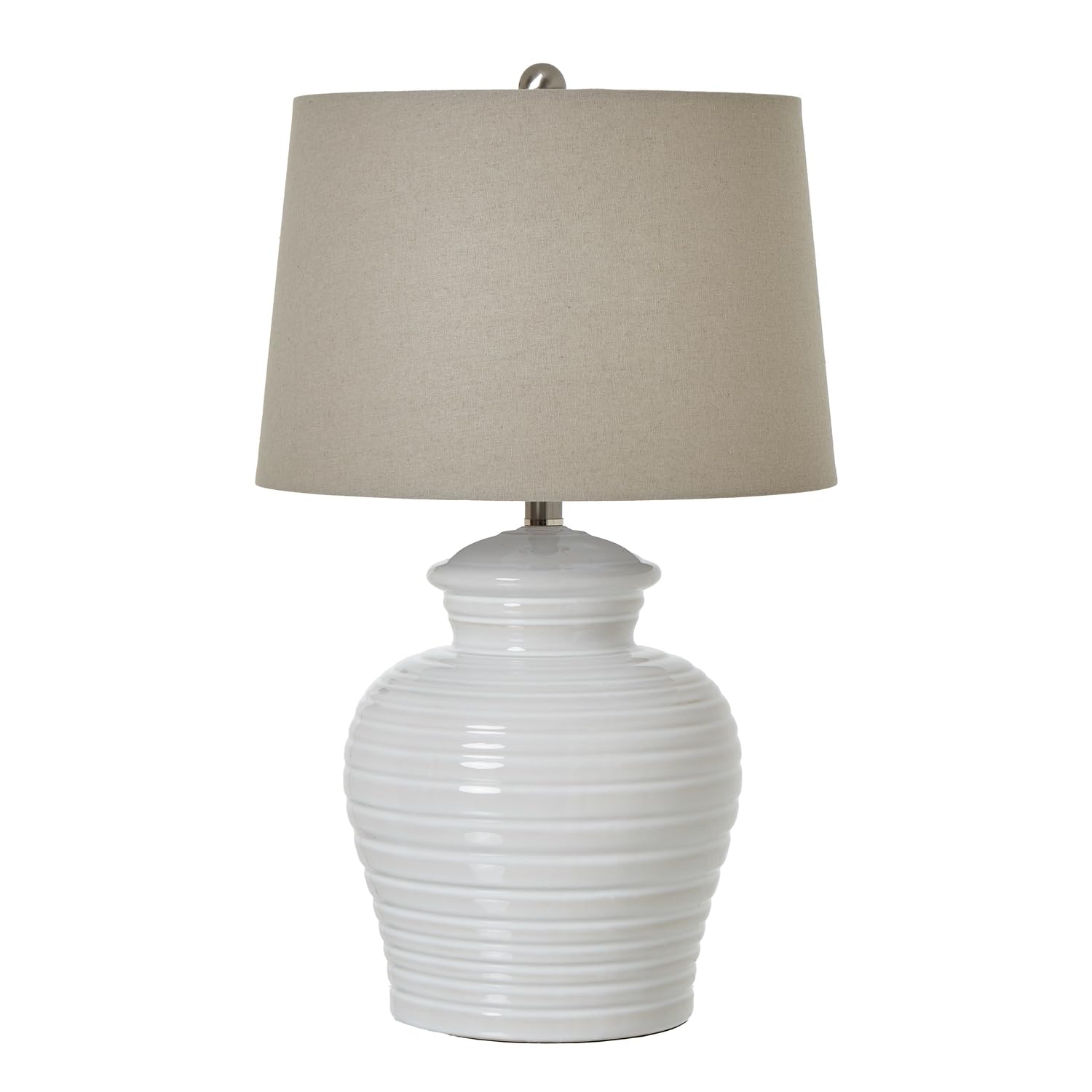 White Ceramic Table Lamp with Linen Shade Bedroom Nightstand Light E27