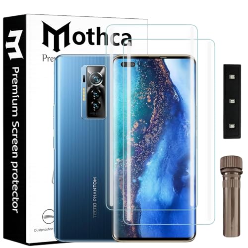 Image of Mothca Curved UV Tempered Glass Screen Protector for Tecno Phantom X | Transparent | Pack of 2 | Borderless Full Screen Coverage with UV Installation Kit