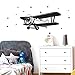 Produktbild Grandora Wandtattoo Doppeldecker Flugzeug + Sterne I Lavendel (BxH) 80 x 36 cm I Kinderzimmer Jungs Sticker Aufkleber Wandaufkleber Wandsticker Stickers W5518
