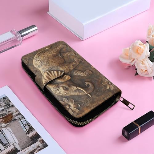 Image of COEQINE Ladies Wallets Pink Leopard Heart Black Printed Leather Phone Long Clutch Purses Check Coin Change Holder