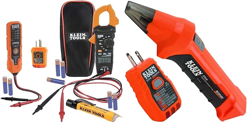 Kit de prueba de voltaje eléctrico CL120VP con pinza amperimétrica, tres probadores, cables de prueba, bolsa y baterías y buscador de disyuntores de CA ET310 con probador de salida GFCI integrado