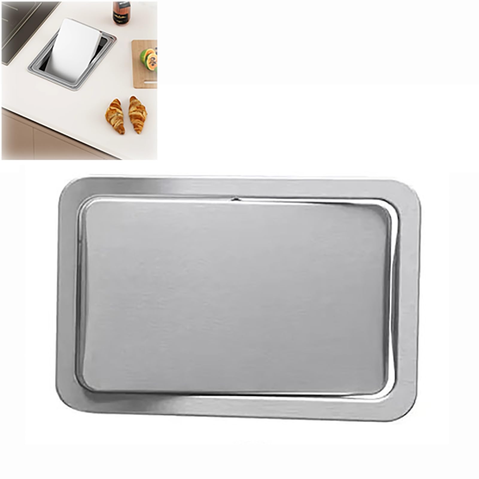 Trash Can Top Bins, Countertop Trash Can Cover Lid Garbage Rectangle Stainless Steel Recessed Bin Multi Size(23x16CM/9x6IN)