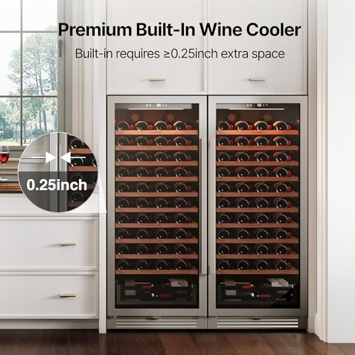 Image of Ca'Lefort 24 Inch Wine Fridge Set, 180 Bottle Capacity Wine Cooler Refrigerator, Built-in Glass Door Wine Fridge with Adjustable Shelves & 3 LED Lighting for Home Bar Kitchen (Two 24 inch Units)