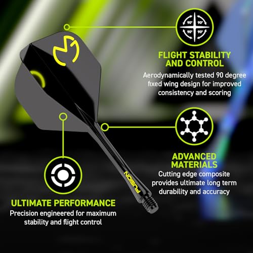 Image of Winmau Fusion No.2 Integrated Flight & Shaft System - Lightweight Replacement Set for Steel & Soft Tip Darts - 90-Degree Wing Design Sizes