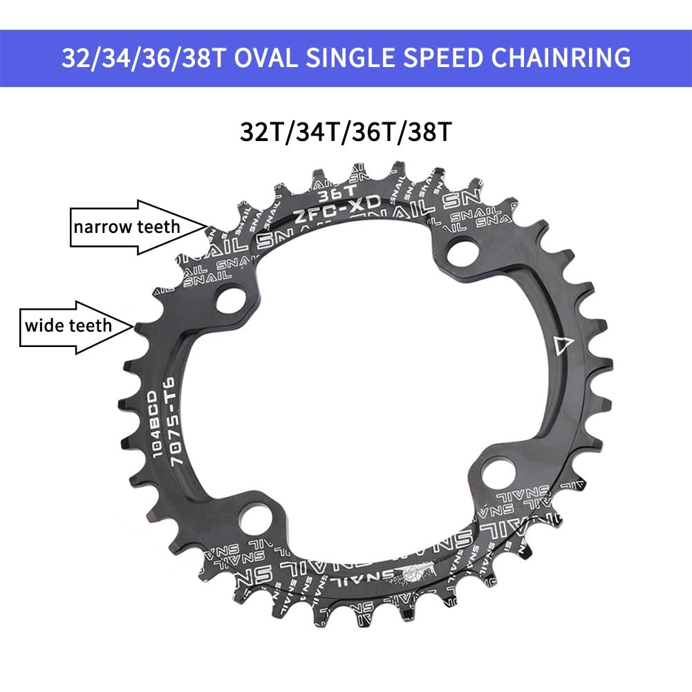 Guarnitura per Mountain Bike da 170 mm, BCD 104, 32/34/36/38T, velocità Singola, Corona Ovale, pedivella Cava Integrata per 8-12 con Movimento Centrale BSA, Lega di Alluminio Nera.