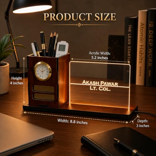 Image of Zesta Wooden Desk Organizer Pen Stand Remote Holder Card Slot | Table Accessory Office Desk Study Room | Pencil Storage Stand Stylish Workspace Decor (Wallnut, Custom Organiser)