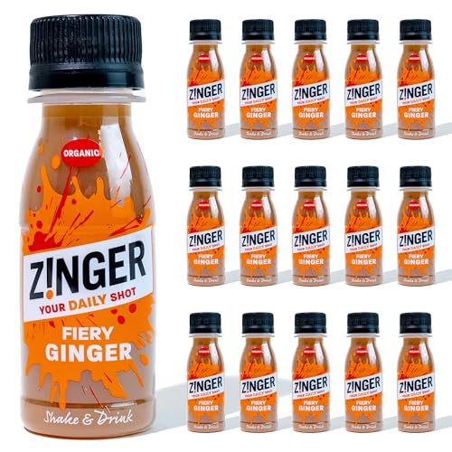 ZINGER Ginger Shots (15x70ml) | Refreshing Fiery Ginger Shot | Organic Ingredients, Vegan and Gluten Free | No Added Sugar