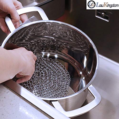 Laukingdom Cast Iron Cleaner,Stainless Steel Cast Iron Cleaner 315L Chainmail Scrubber For Cast Iron Pan #TOP5