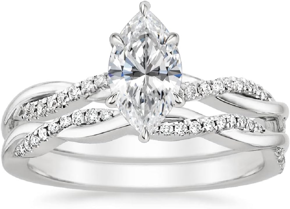 1 CT Antique Moissanite Anniversary Rings Colorless Engagement Rings Promise Gifts for Her Wedding Ring Set Solitaire Marquise Shape