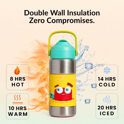 Image of Rabitat Insulated Water Bottle Stainless Steel Kids 410ml | 20 Hours Hot & Cold | School Bottle for Boys & Girls | Leakproof, BPA Free, Food Grade SS304 | 2 Year Warranty | Spunky