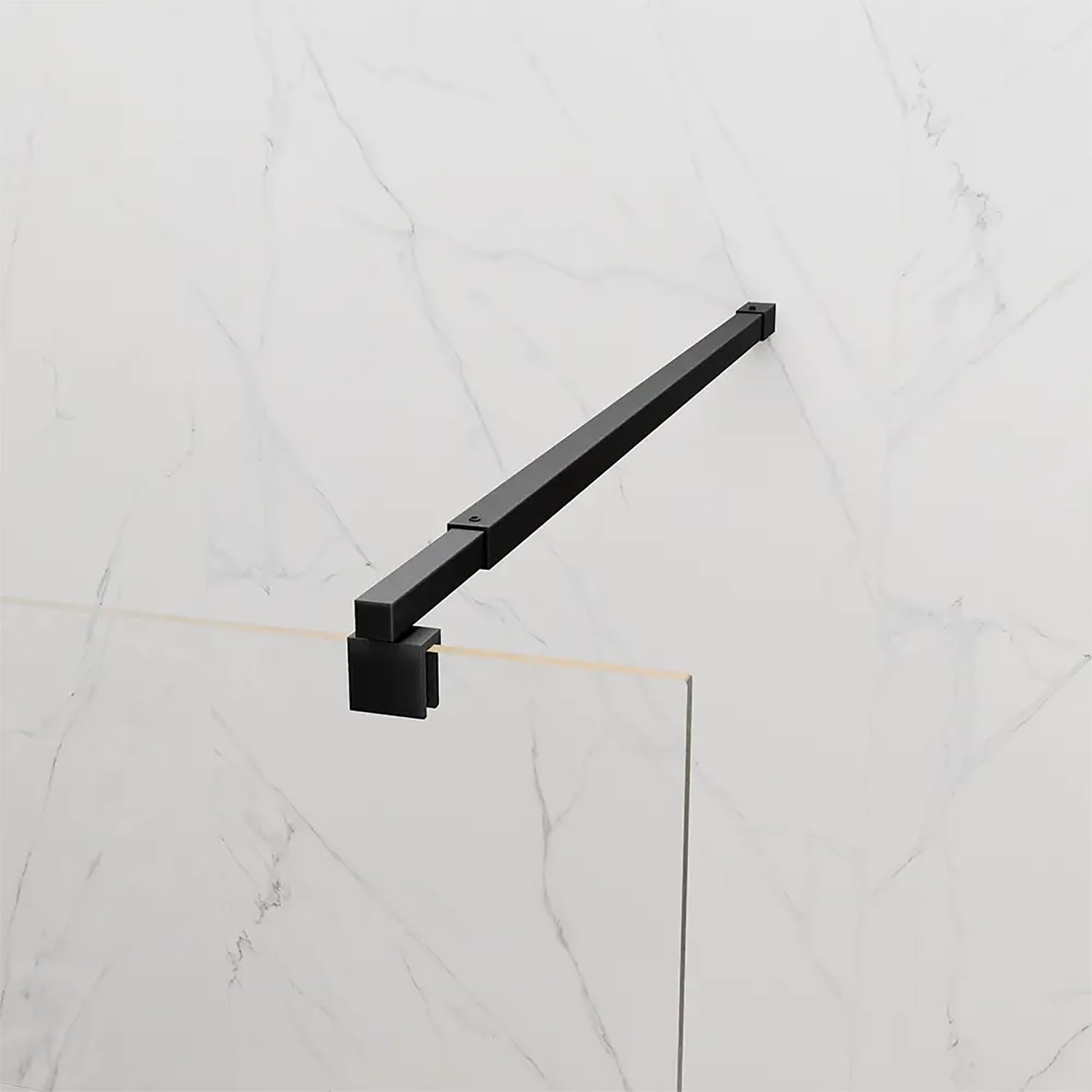 Parete doccia Walk In 70 cm Vetro Temperato 8mm Anticalcare Alluminio Nero Opaco Braccio Telescopico