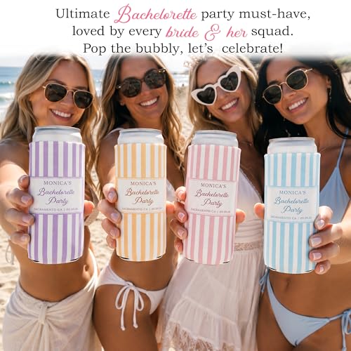 Image of Custom Bachelorette Can Coolers for Bachelorette Party & Beach Trip (Slim)