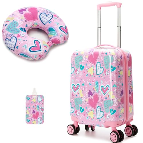 Image of Kids Luggage Set 2 piece Pink Kids Suitcase with Spinner Wheels 16 inch Childrens Luggage for Girls With Wheels Hard Shell Luggage Sets Airline Approved