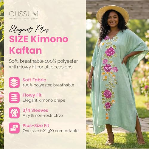 Image of Oussum Women Kaftan Plus Size Polyester Summer Lightweight Caftan Swimsuit Cover Ups Maxi African Mumu Lounge House Dress