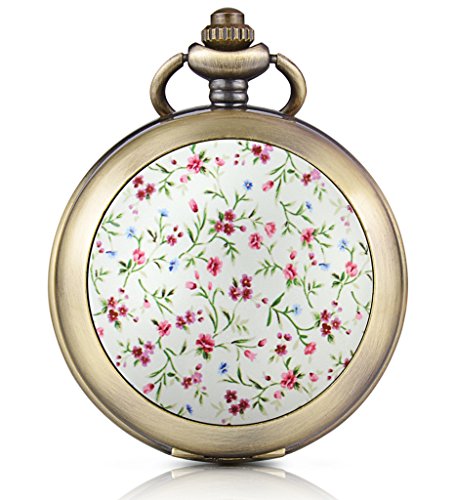 Preisvergleich Produktbild Unendlich U Rosa Blumen Foto Medaillon Handaufzug Mechanische Taschenuhr Schwarzes Zifferblatt Skelettuhr Pullover Halskette, beide Ketten