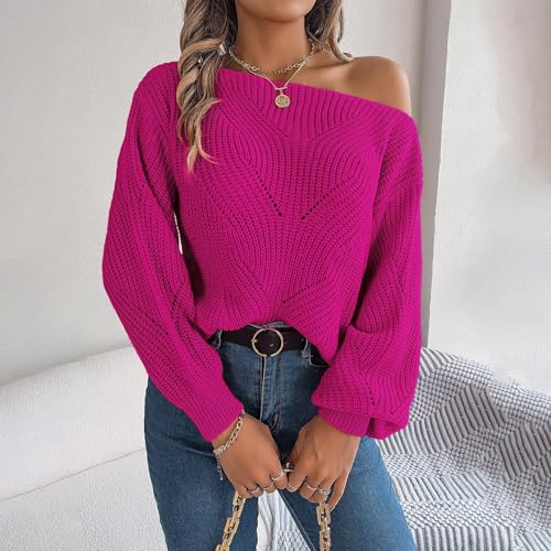 Women's Off The Shoulder Pullover Sweaters Long Lantern Sleeve Hollow Out Knitted Sweater Loose Fall Tops Daily Vacation Date3
