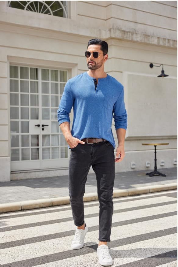 COOFANDY Men Long Sleeve Henley Shirs Casual Basic T Shirts Soild Button Tees with Pockets - Image 7