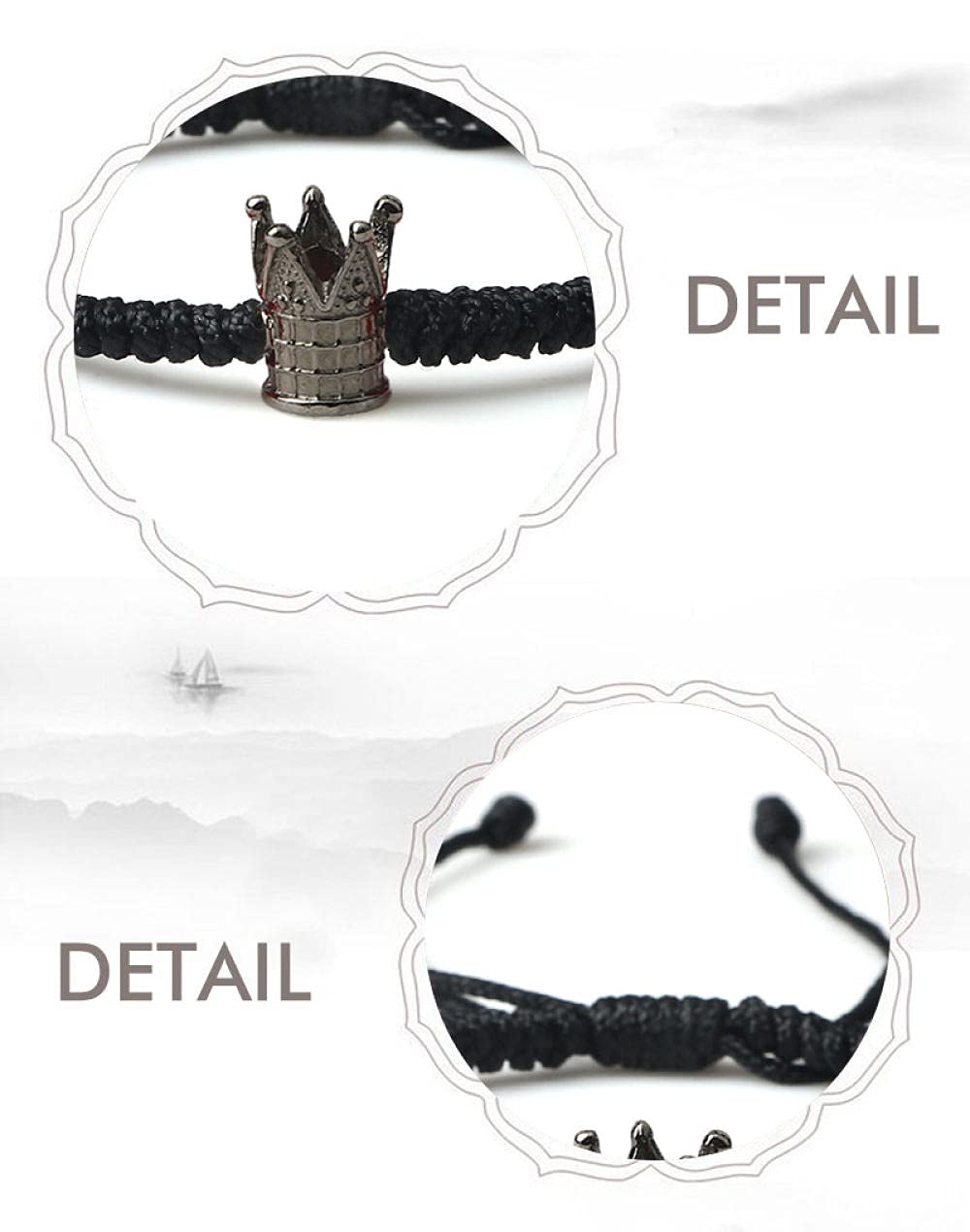 Bracciale Intrecciato Fatto A Mano Boemia - Largo In Corda Con Jacquard Marrone, Regolabile, Unisex, Regalo BFF - 3