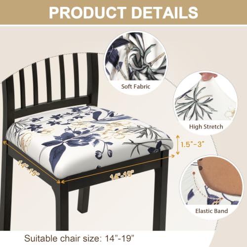 Image of SearchI Seat Covers for Dining Room Chairs Stretch Printed Chair Seat Covers Set of 4, Removable Washable Upholstered Chair Seat Protector Cushion Slipcovers for Kitchen, Office(Blue Flowers)