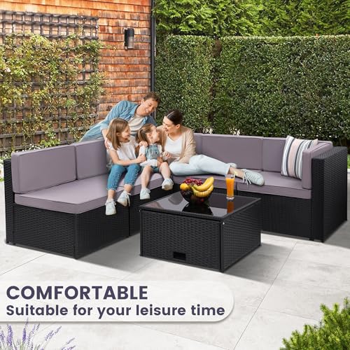 Image of KROFEM 8 Piece Patio Furniture Set, Outdoor Modular Conversation Set, Grey | UV Treated Wickers, Machine Washable Cushions, Seats 6, 2 Hidden Storage Compartments, Rustproof Frame, Waterproof