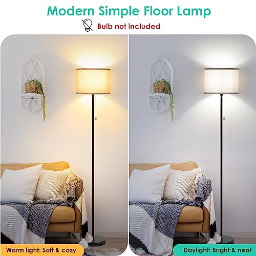 Modern LED Floor Lamp for Living Room and Bedroom - Black Pole Light