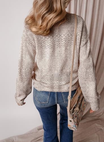Image of SHEWIN Women's Sweaters Casual Long Sleeve V Neck Crewneck Lightweight Crochet Pullover Sweater Tops