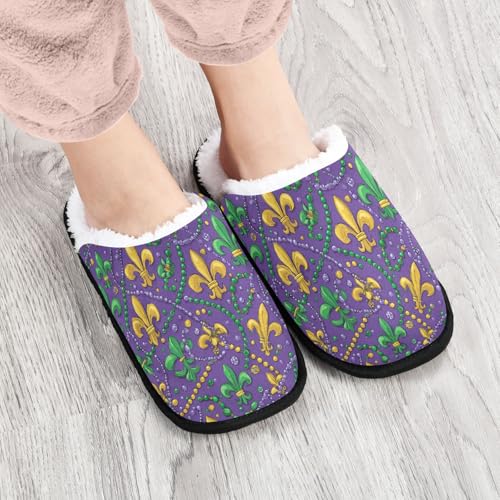 Yellow Mardi Gras Fleur De Lis Cartoon Slippers For Women Men Soft Memory Foam Non-Slip Festival Winter Indoor House Shoes Travel Slipper4