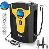 ★ 【Linterna LED】la luz LED suministrada con la SKEY Inflador de Llantas de Coche puede ayudarlo a inflar sus neumáticos por la noche. Con una linterna LED brillante, también puede ver una emergencia para evitar posibles riesgos durante la operación.