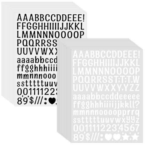 Grevosea 30 hojas de calcomanías de vinilo con letras pequeñas de 0.5 pulgadas, autoadhesivas, impermeables, calcomanías de números para pósteres, botellas de agua, buzón, manualidades (blanco, negro)