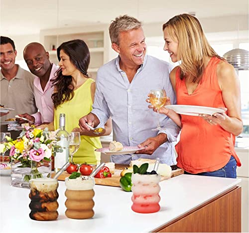 Foto von ALINK Gerippte Trinkgläser mit Glasstrohhalmen 4er Set, 350ml Eiskaffeegläser, Wave Gläser Tumbler, Wassergläser,Longdrinkgläser,Trinkgläser, für Cocktail,Wasser, Soda, Geschenk mit Pinsel