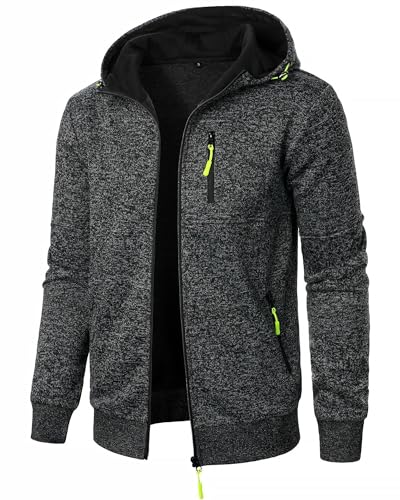Casuayaloo Mens Zip up Fleece Hoodies Pullover Zipper Hooded Sweatshirt Long Sleeve Tops Dark Grey L