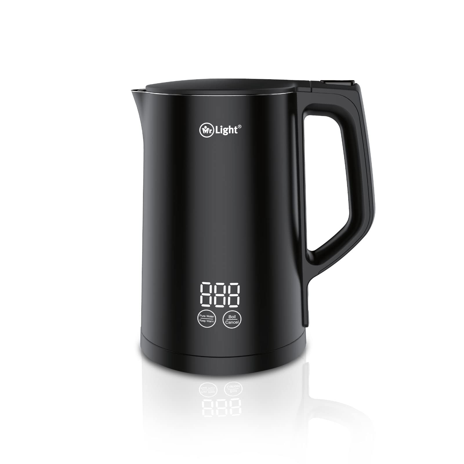 Mr. Light Mr Cordless Electric Kettle, 100% Stainless Steel, Interior Double Wall,1500W Cool Touch Water Boiler, BPA-Free with Auto Shut-Off & Boil-Dry Protection,360° Rotation (1.5L),MR.2959