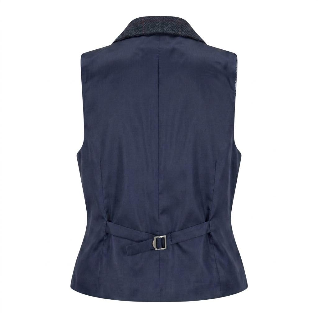 TruClothing Gilet blazer da donna in tweed misto lana blu navy a scacchi a spina di pesce