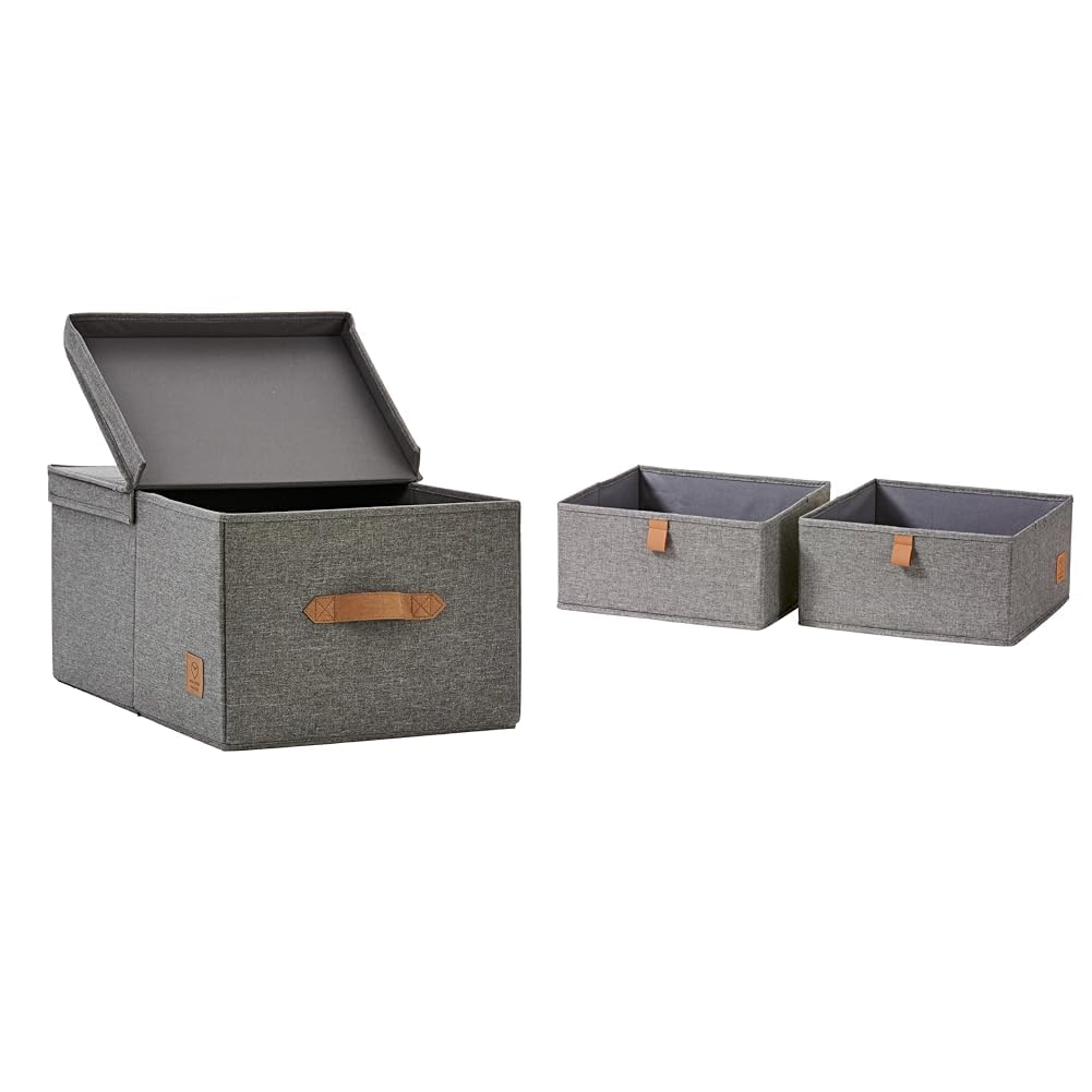Boîte de rangement vêtements pliable en tissu lin avec lot de 2 organisateurs de tiroir gris