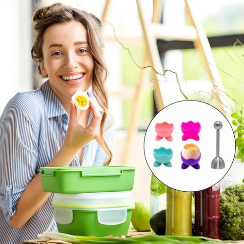 4PCS Lustig Eierbecher Set, Eierbecher Lustig mit 1 X Edelstahl Eiöffner, Eierständer Eierhalter Kinder Frühstücks Egg Cup für Rohes Gekochtes Eier Brunch – Bild 6