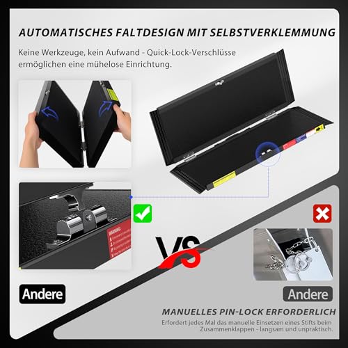 ILOKNZI Tragbare Rollstuhlrampe – Verstellbar (2FT-10FT) | Bis 272 kg Belastung | rutschfest & Stabil (2FT (0,6m))