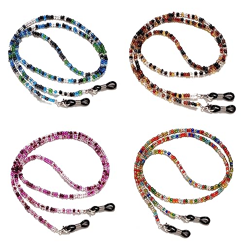 NEUSID Beaded Eyeglass Chains, 4 PCS Colorful Bead Glasses Strap Anti-slip Spectacle Lanyard Sunglasses Neck Cord Trendy Eyewear Retainer Chain and Roap