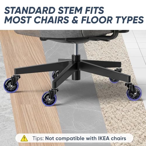 Image of TICONN Office Chair Caster Wheels Set of 5 for Tile, Hardwood Floors and Carpets, Universal Fit for Most Chairs (Purple)