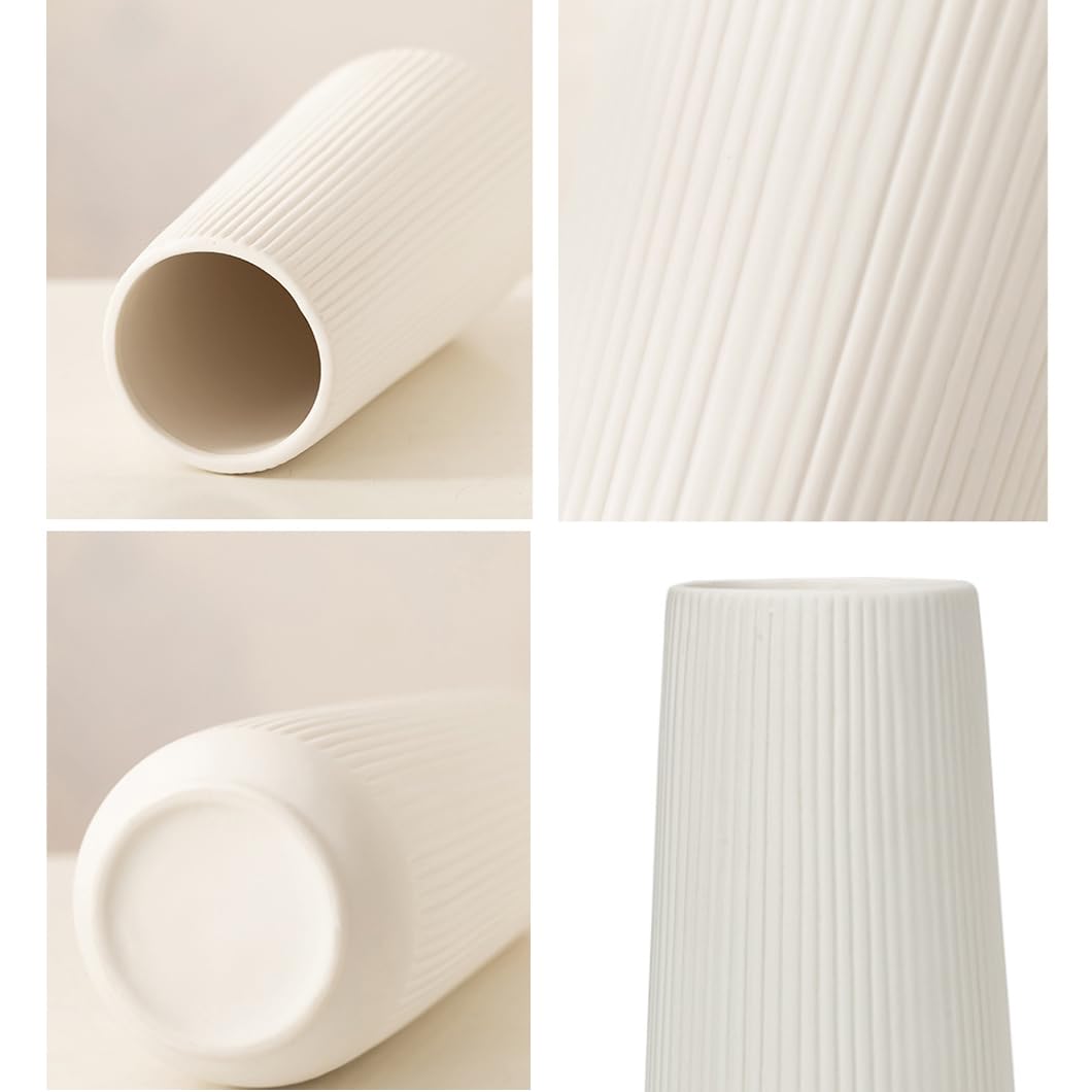 Jarrón de cerámica para flores, jarrón de cerámica acanalado blanco para decoración del hogar, jarrón minimalista nórdico para hierba de pampas, jarrones de flores para cocina, sala de estar 7