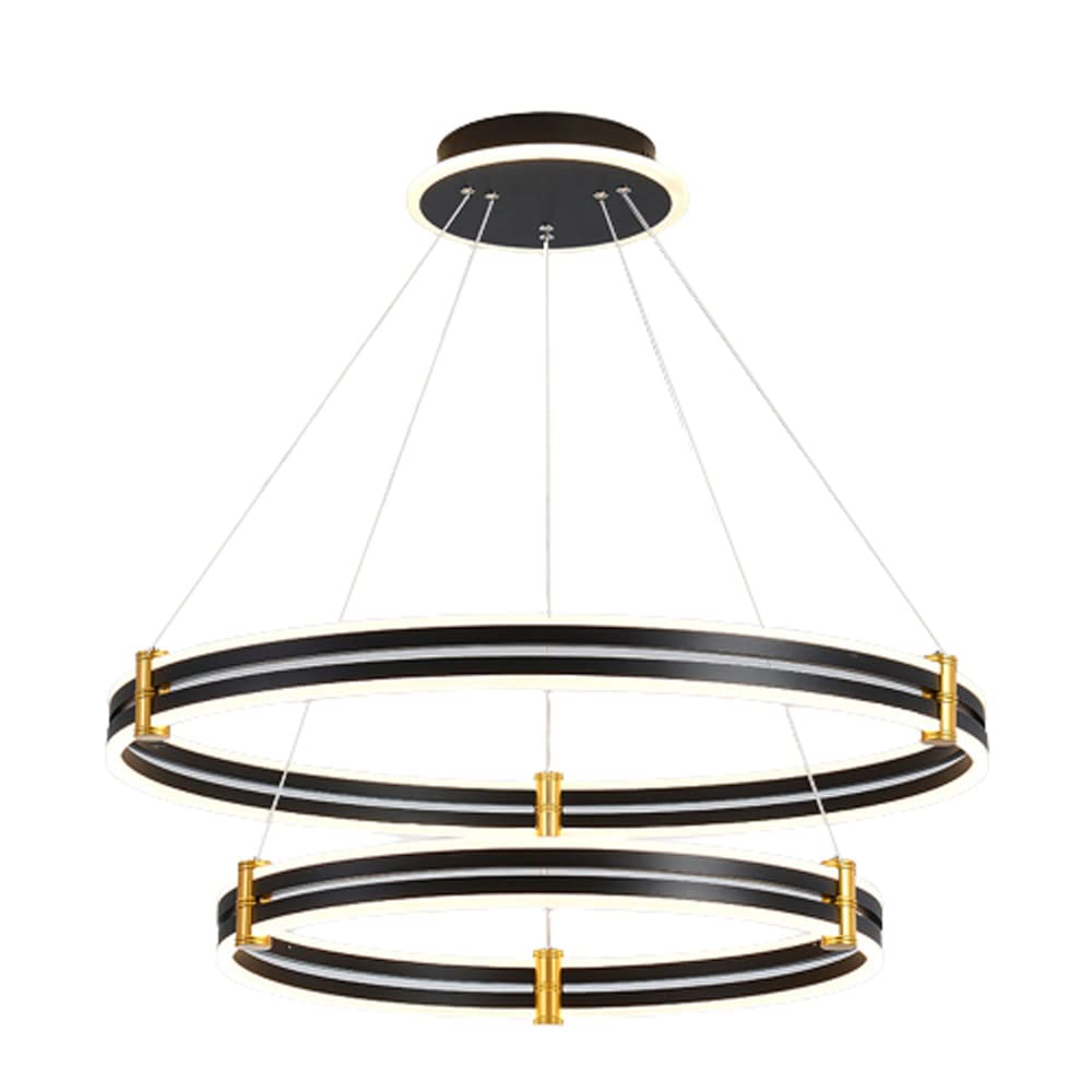 Suspension LED Moderne à Anneaux Acrylique Noir Réglable pour Chambre