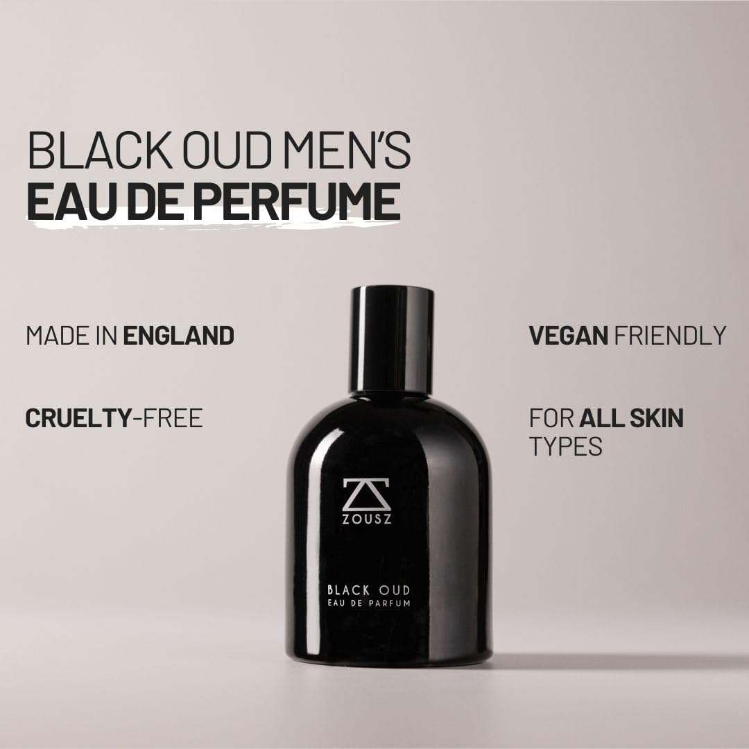 ZOUSZ Perfume Oud Hombre - Perfume con Aceite de Madera de Oud Negro - Spray de Oud Premium con Aromas de Sándalo, Cedro y Pachulí - Productos de Aseo para Hombres - Libre de Crueldad, Vegano (50mL)