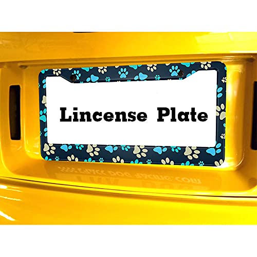 Beabes Dog Theme License Plate Frame Animal Paw Print Car Frames, License Plates Holder， Cat Funny Pet Blue License Plate Cover Aluminum Metal Frames For Women Men Auto Decoration #TOP5
