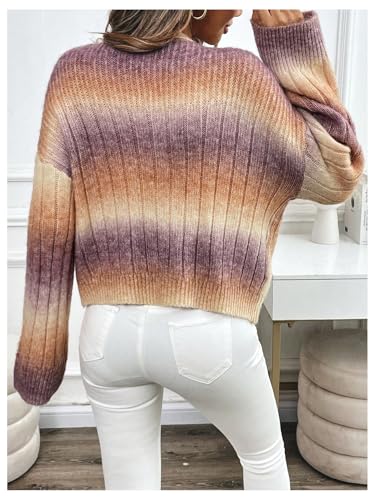 Image of MakeMeChic Women's Colorful Chunky Cropped Cardigans Button Down Long Sleeve Drop Shoulder Rainbow Sweater Khaki Large