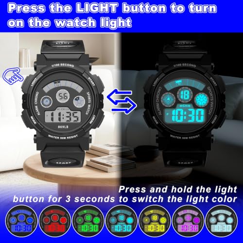 Image of Edillas Kids Digital Watch 7 Colors 50M Waterproof Sport Alarm Boys 7-15