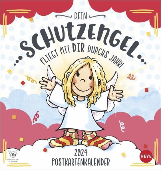 Schutzengel Postkartenkalender 2024. Liebevoll illustrierter Kalender zum Aufstellen und Aufhängen. Kultiger Postkartenkalender. Kleiner Kalender mit 12 süßen Postkarten.