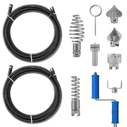 2 * 3m Desatascador Tuberias Espiral, Diámetro 12 mm, Cable Desatascador Tuberias, Desatascador Fregadero con Adaptador Manual, Herramientas para Limpieza de Tuberías para Cocina Ducha