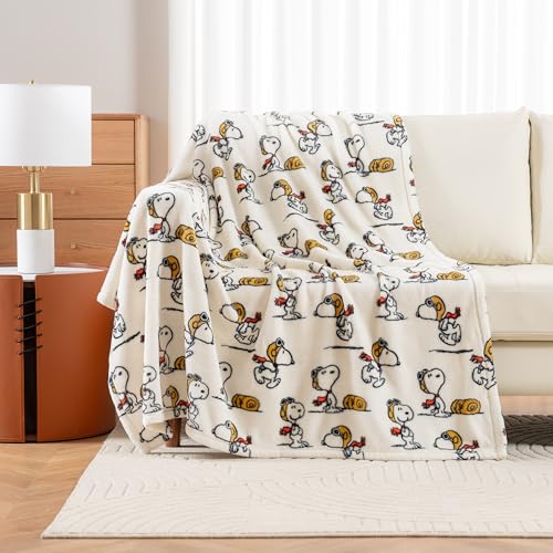 Berkshire Blanket Peanuts® VelvetLoft® Cute Character Snoopy Plush Throw Blanket,The Flying Ace,Throw 55 in x 70 in (Official Peanuts® Product)